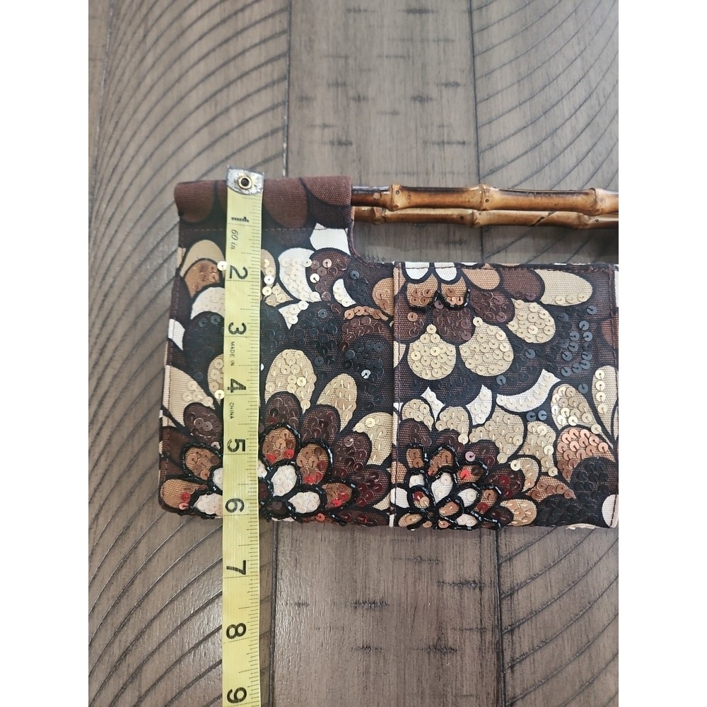 The Limited Handbag Neutral Sequin Floral Clutch Bamboo Handles Mod Chic Coastal - Picture 16 of 16